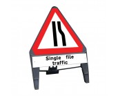 Road Narrows Offside c/w Single File Traffic Q Sign